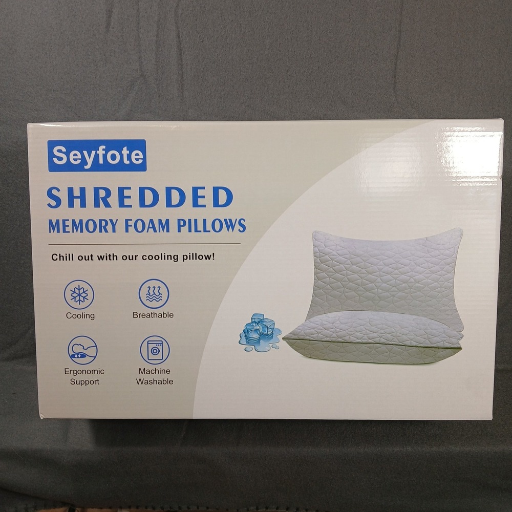 Seyfote Shredded Memory Foam Pillow Queen White 20x30 Cooling Breathable NIB